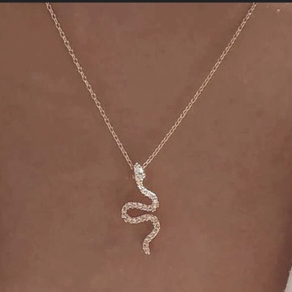 Last! Gold cz minimalist Snake necklace choker - Picture 2 of 5